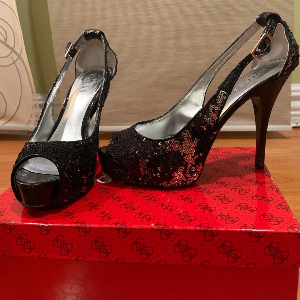 Guess Black Sequin High Heels